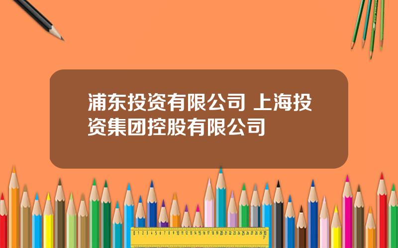 浦东投资有限公司 上海投资集团控股有限公司